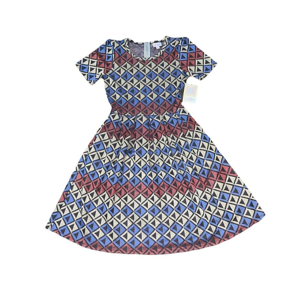 Lularoe Womens Amelia Blue Red Gray Geometric size Small NWT